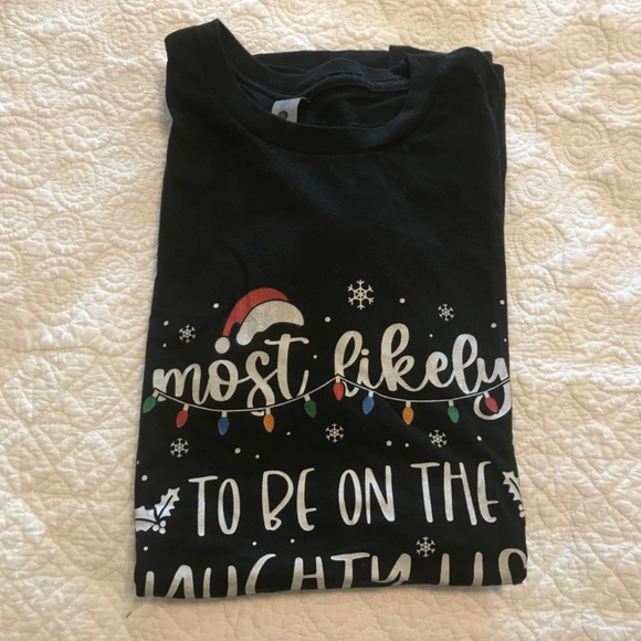 Next Level holiday “Most likely to be on the naughty list” black tee shirt (M) - Picture 9 of 9